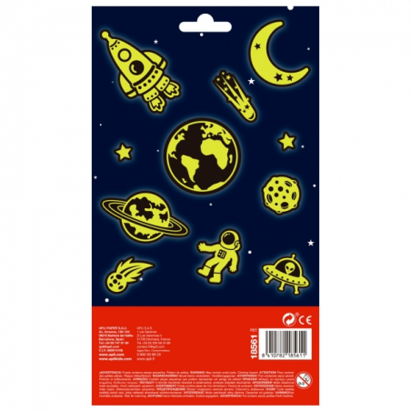Apli Sachet de Stickers Espace - Luminescents - Adhésif Permanent - Idéal pour le Scrapbooking et la Décoration - Stimule la