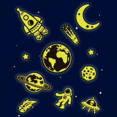 Apli Sachet de Stickers Espace - Luminescents - Adhésif Permanent - Idéal pour le Scrapbooking et la Décoration - Stimule la