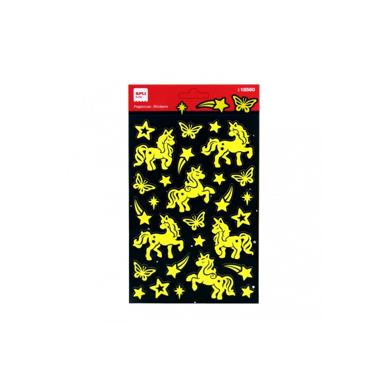Apli Sachet de Stickers Licorne - Luminescents - Adhésif Permanent - Idéal pour le Scrapbooking et la Décoration - Développer