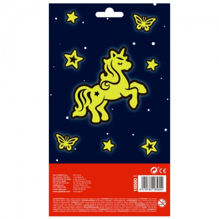Apli Sachet de Stickers Licorne - Luminescents - Adhésif Permanent - Idéal pour le Scrapbooking et la Décoration - Développer