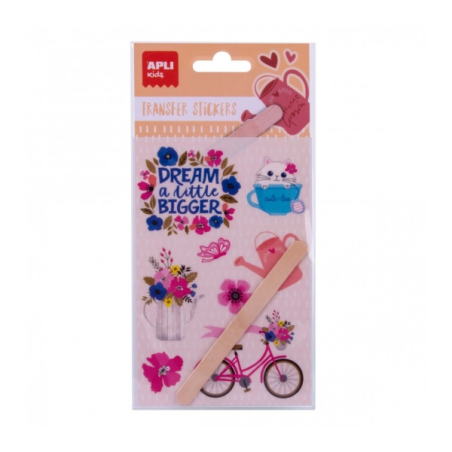 Apli Sachet d'autocollants transférables en forme de fleur – Comprend 1 feuille avec 8 autocollants et un bâton en bois –