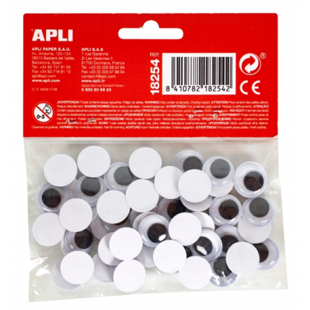Yeux mobiles adhésifs ronds Apli - Excellente adhérence - Polyvalent pour les travaux manuels - Idéal pour les écoles et les