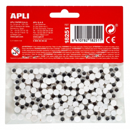 Yeux mobiles adhésifs ronds Apli - Grand pouvoir d'adhérence - Polyvalent pour plusieurs surfaces - Idéal pour les travaux