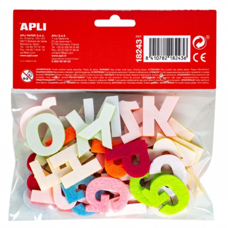 Apli Lettres en Feutre Assorties - Grande Résistance - Idéal pour l'Artisanat et l'Éducation des Enfants - Couleurs Assorties