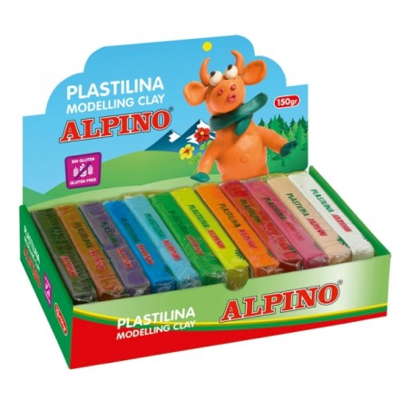 ✅ Alpino Présentoir de 12 Tablettes de Pâte à Modeler 150gr - Très Souple - Mélangable - Sans Gluten - Coul en stock