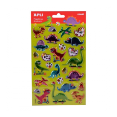 Apli Sachet de Stickers Dinosaures - Finition Métallique - Adhésif Permanent - Idéal pour le Scrapbooking et la Décoration