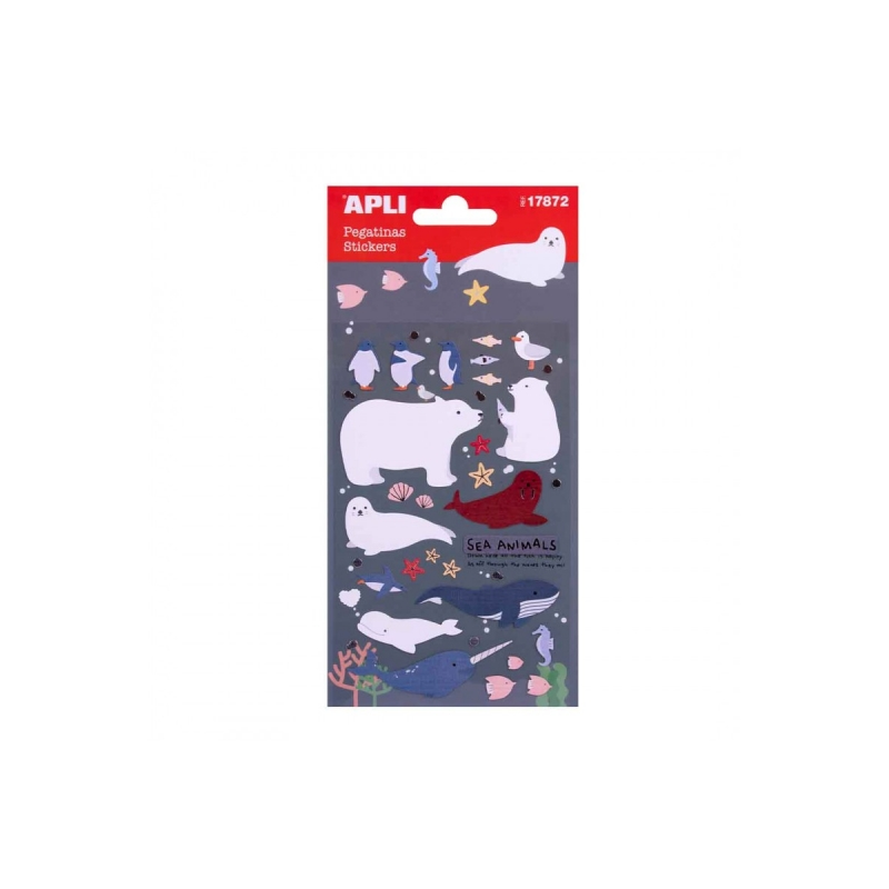 Apli Sachet de Stickers Animaux Marins - Finition Epoxy - Adhésif Permanent - Idéal pour le Scrapbooking et la Décoration