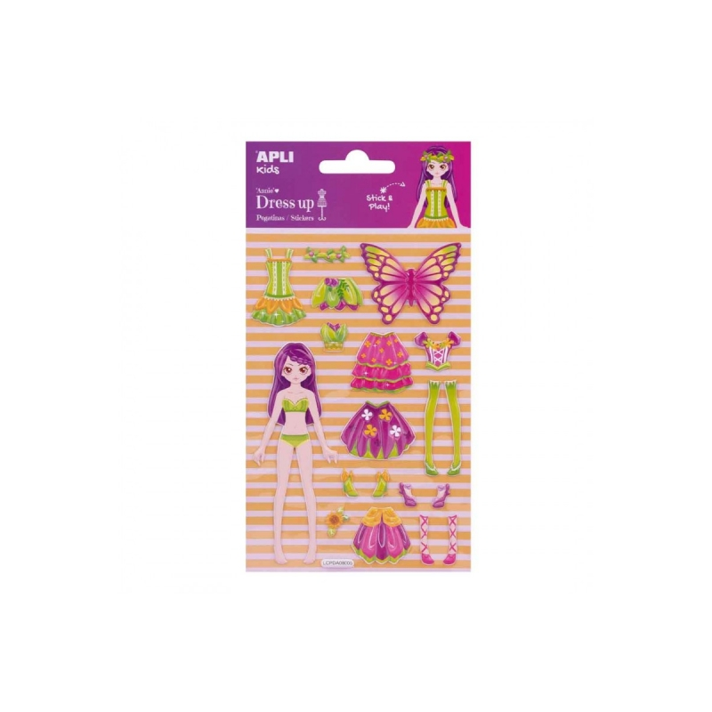 Apli Sachet d'Autocollants Dress up 3D Annie - Autocollants Amovibles - Scène Incluse - Encourage la Créativité et la