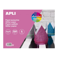 Apli Pad Papier cartonné pailleté - 280gr - Idéal pour les travaux manuels et le scrapbooking - Couleurs assorties