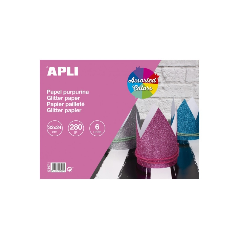 Apli Pad Papier cartonné pailleté - 280gr - Idéal pour les travaux manuels et le scrapbooking - Couleurs assorties