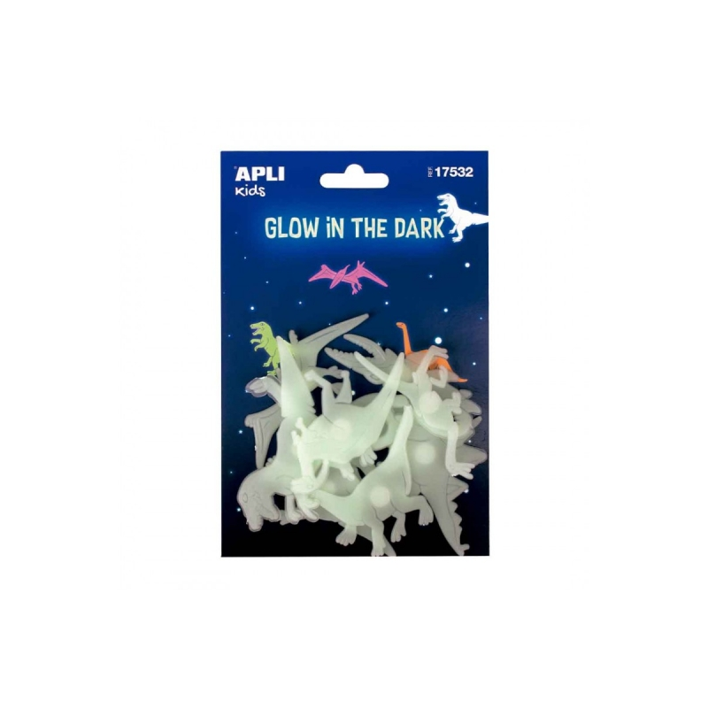 Apli Dinosaures Luminescents 3D - Plastique Solide - Brille dans le Noir - Adhésif Permanent - Décoration Polyvalente