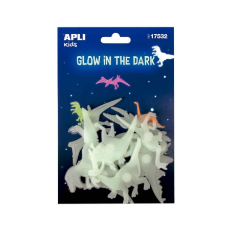 Apli Dinosaures Luminescents 3D - Plastique Solide - Brille dans le Noir - Adhésif Permanent - Décoration Polyvalente