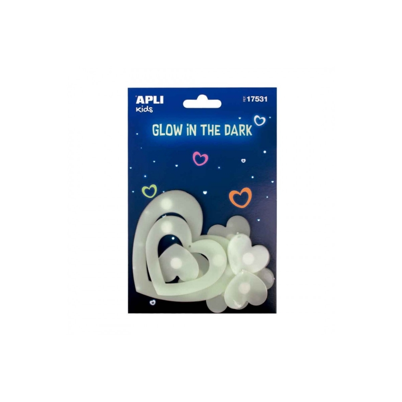 Apli Cœurs Luminescents 3D - Glow in the Dark - Adhésif Permanent - Décoration Polyvalente