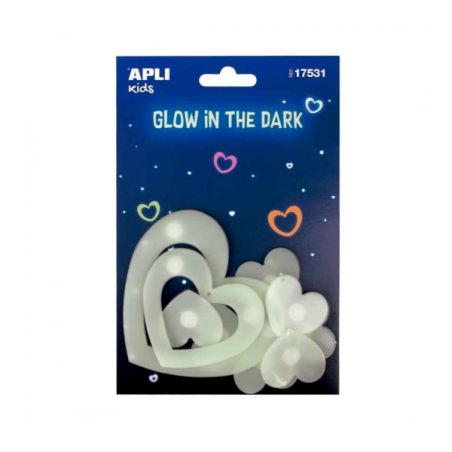 Apli Cœurs Luminescents 3D - Glow in the Dark - Adhésif Permanent - Décoration Polyvalente