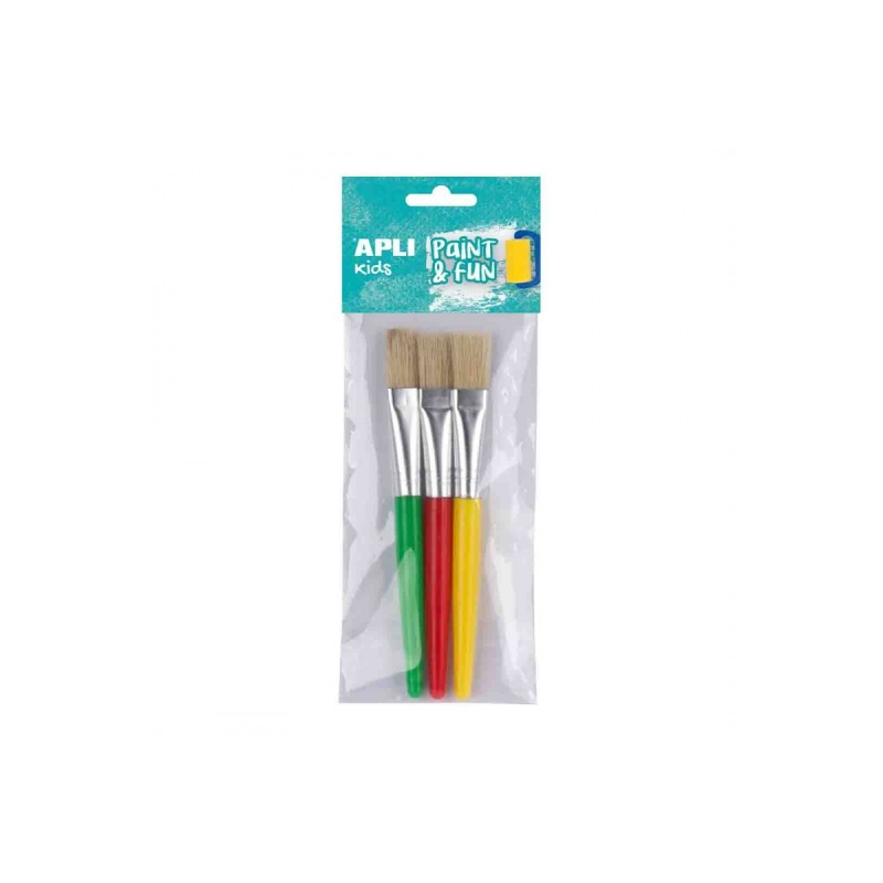 Apli Pack de 3 Pinceaux Jumbo pour Enfants - Pointe Plate - Poils Synthétiques - Idéal pour le Développement Créatif et