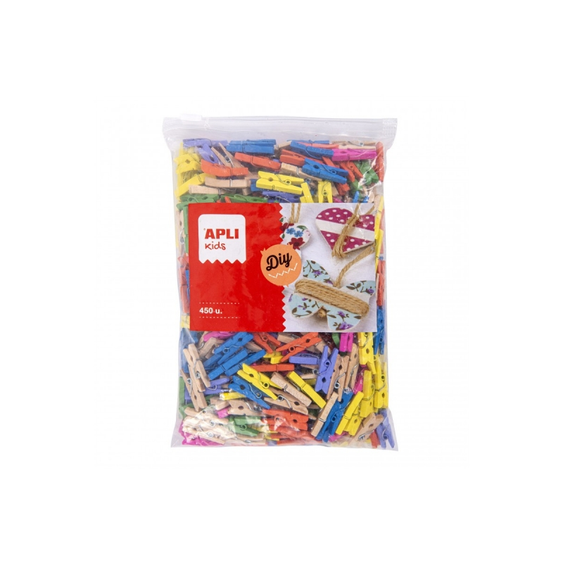 Apli Pack de 450 Mini Pinces en Bois - Idéales pour Décorer et Tenir des Cartes, des Photos et Plus - Parfaites pour les Écoles
