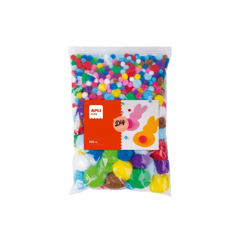 Apli Pack de 500 Pompons - Format MAXI - Idéal pour les écoles et les ateliers d'enfants - Stimule l'imagination et la