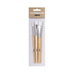 Apli Lot de 3 pinceaux artisanaux en bois – Poils en nylon – Pointes rondes et plates – Idéal pour les papiers découpés et