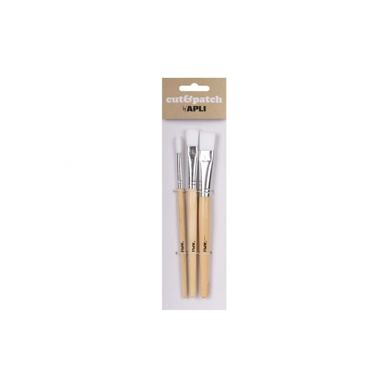 Apli Lot de 3 pinceaux artisanaux en bois – Poils en nylon – Pointes rondes et plates – Idéal pour les papiers découpés et