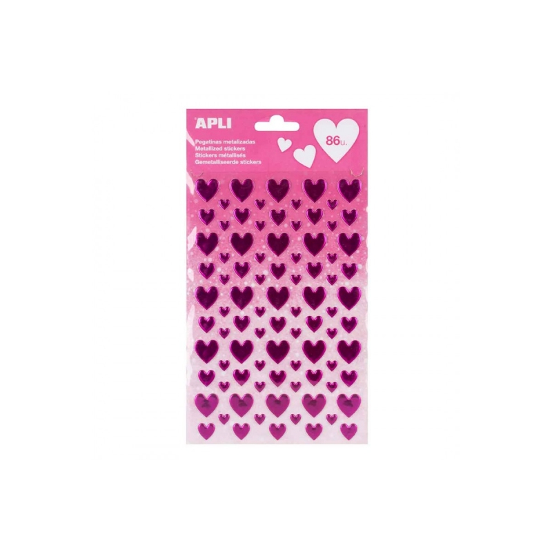 Apli Sachet d'Autocollants Coeur - Adhésif Permanent - Idéal pour Scrapbooking - Décoration Album et Carte - Stimule la