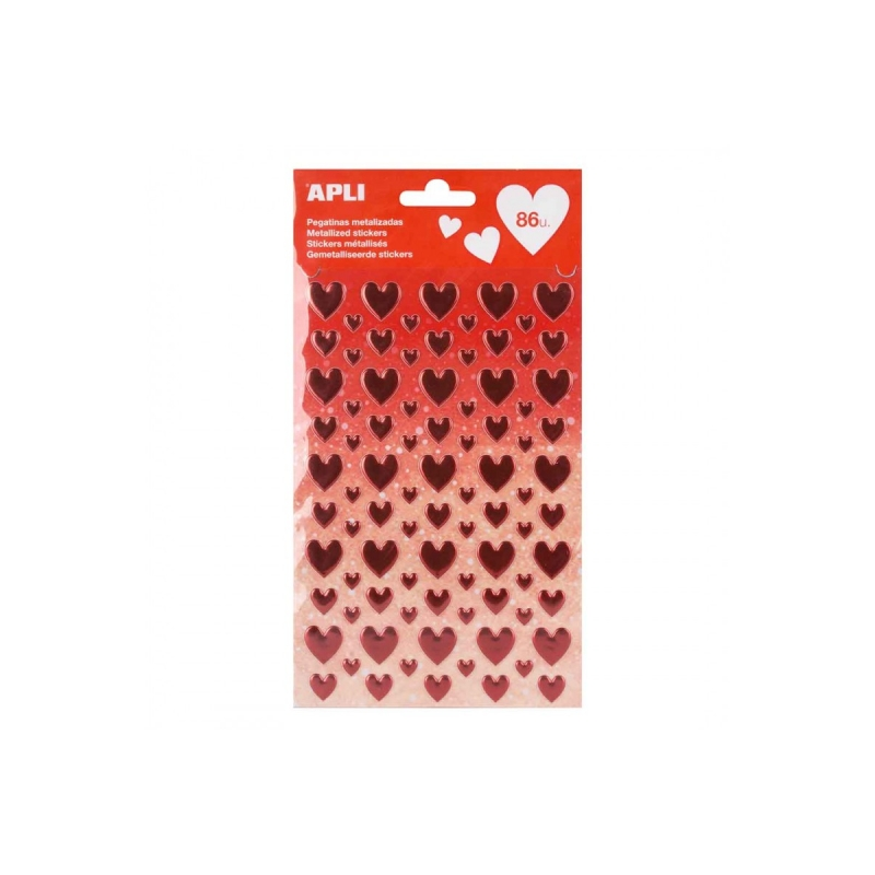 Apli Sachet d'autocollants en forme de coeur - Différentes tailles - Finition époxy - Adhésif permanent - Stimule la créativité