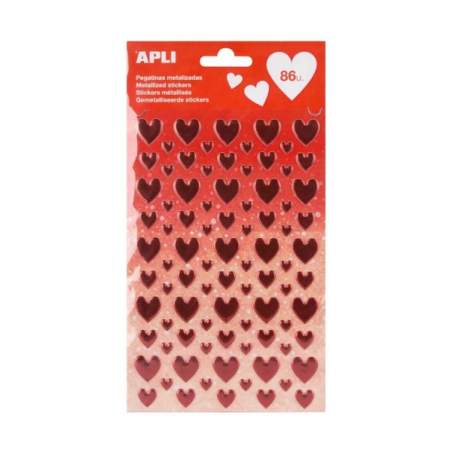 Apli Sachet d'autocollants en forme de coeur - Différentes tailles - Finition époxy - Adhésif permanent - Stimule la créativité