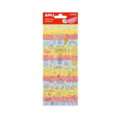 Apli Sachet de Stickers Été - Adhésif Permanent - Idéal pour le Scrapbooking - Développe la Psychomotricité et la Créativité