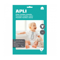 Apli Pack de 3 Feuilles de Papier Transfert pour Imprimantes Jet d'encre - Idéal pour les vêtements blancs et 100% coton