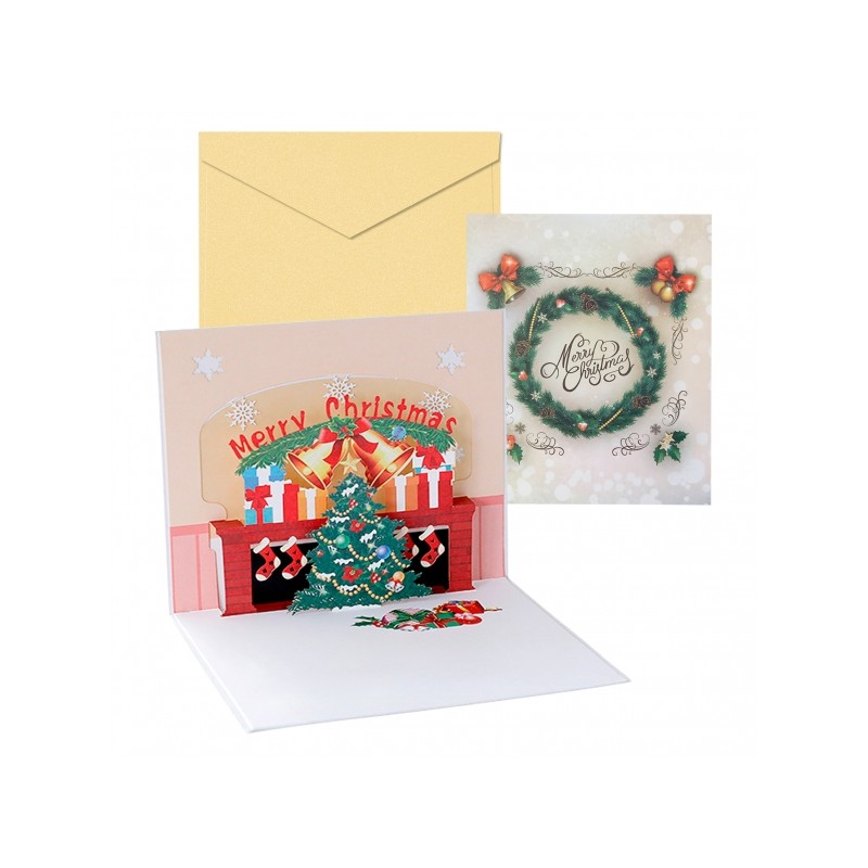 Carte de vœux de Noël 3D Cheminée Dohe avec enveloppe - Taille 15x17,5 cm - Imprimée en couleur
