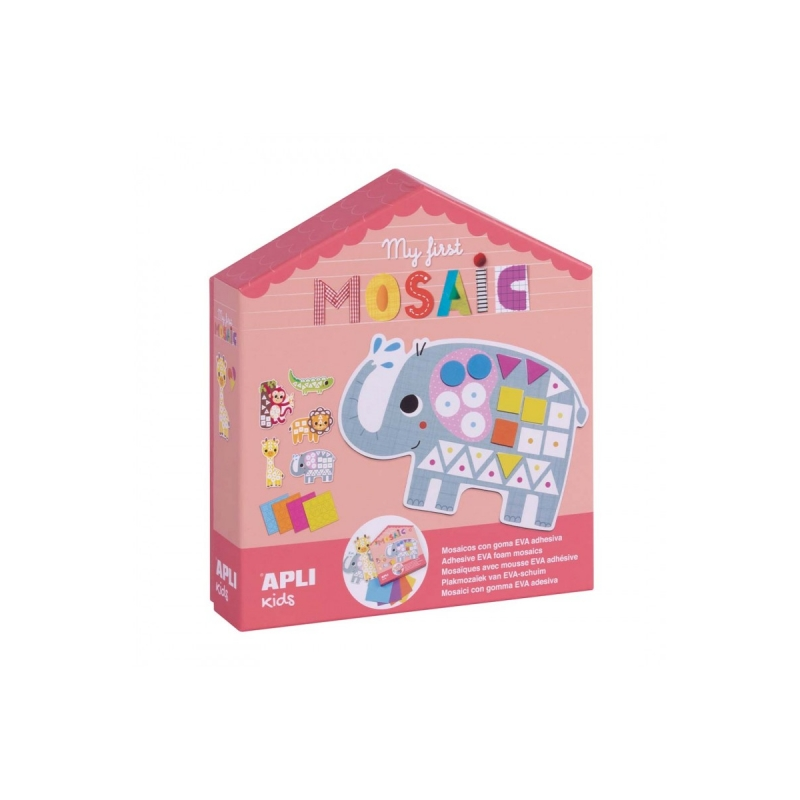 Apli Mosaïque d'Animaux de la Jungle - 5 Feuilles XL Prédécoupées - 8 Feuilles de Caoutchouc EVA - Facile à Utiliser avec Guide