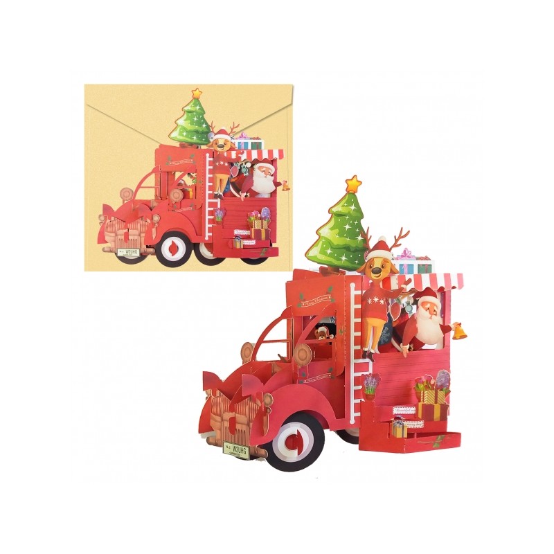 Carte de vœux de Noël 3D Dohe Truck avec enveloppe - Taille 14,5x11 cm - Imprimée en couleur