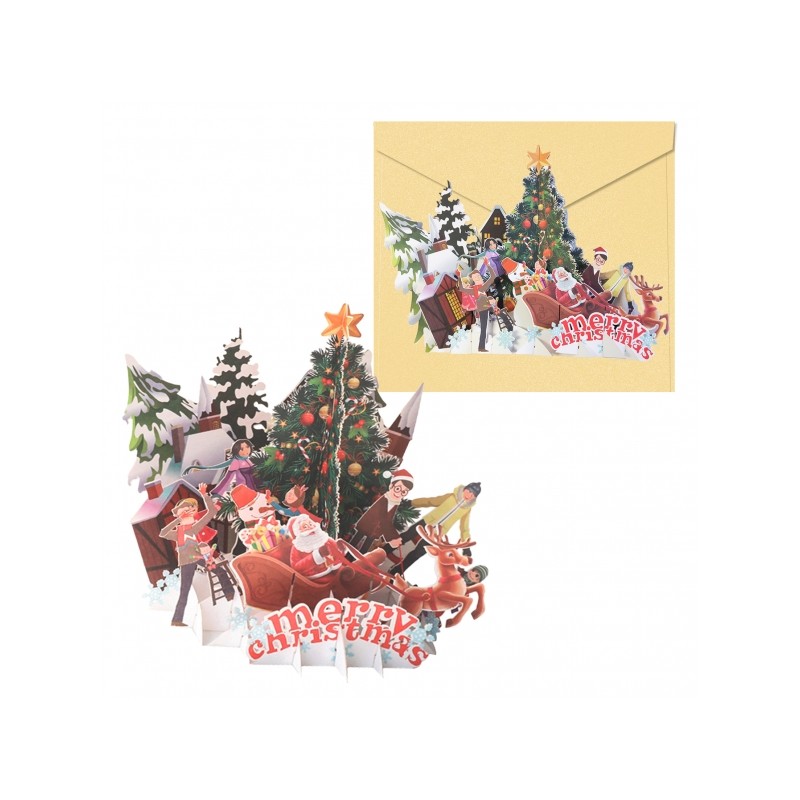 Carte de vœux de Noël 3D Dohe Village avec enveloppe - Taille 15x17,5 cm - Imprimée en couleur