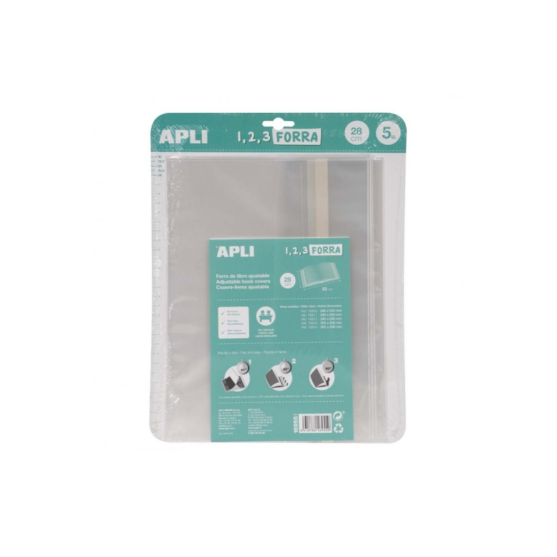 Apli Lot de 5 housses transparentes en polypropylène - Rabat auto-ajustable - Doublure facile en 3 étapes - Pas besoin de