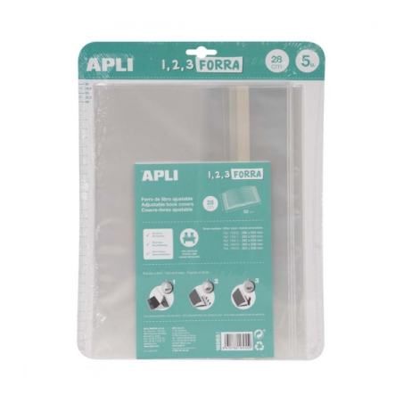 Apli Lot de 5 housses transparentes en polypropylène - Rabat auto-ajustable - Doublure facile en 3 étapes - Pas besoin de