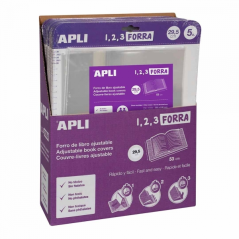 Apli Lot de 5 housses transparentes en polypropylène - Rabat auto-ajustable - Doublure facile en 3 étapes - Pas besoin de