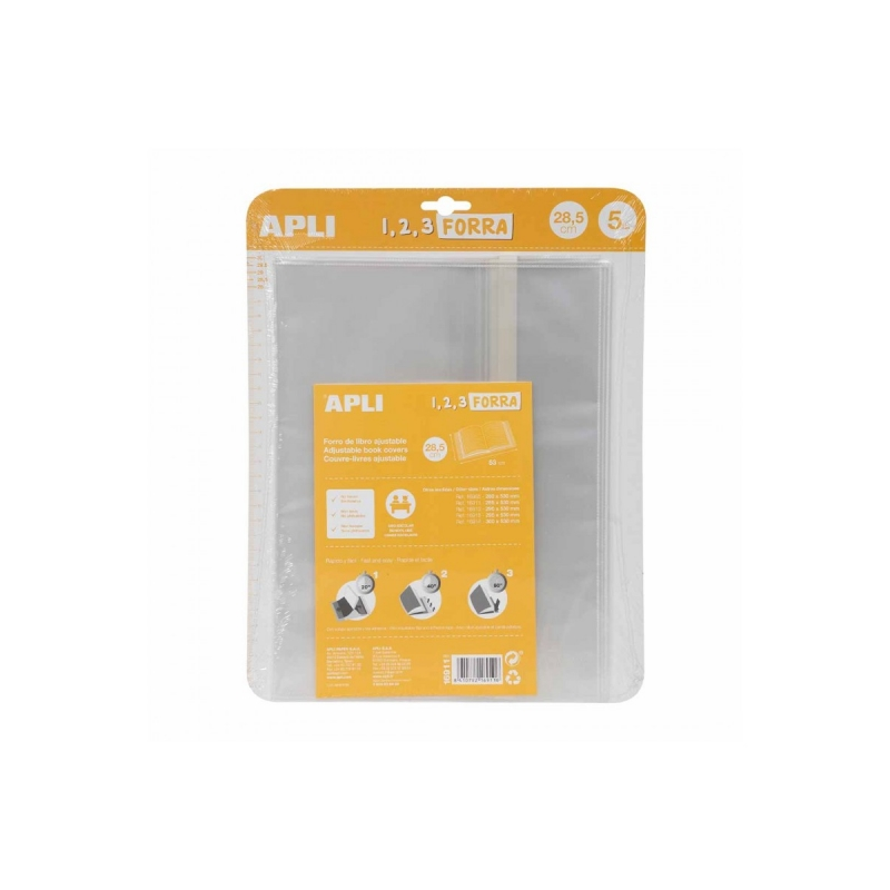 Apli Lot de 5 housses transparentes en polypropylène - Rabat auto-ajustable - Doublure facile en 3 étapes