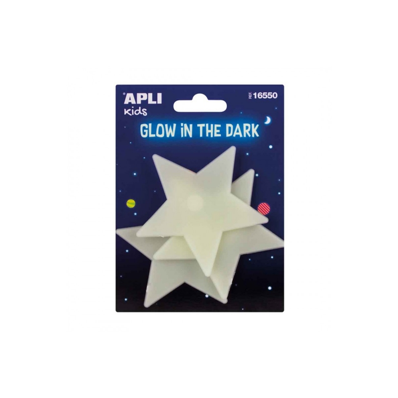 Apli 3D Étoiles Luminescentes - Brillent dans le Noir - Adhésif Permanent - Décoration Polyvalente