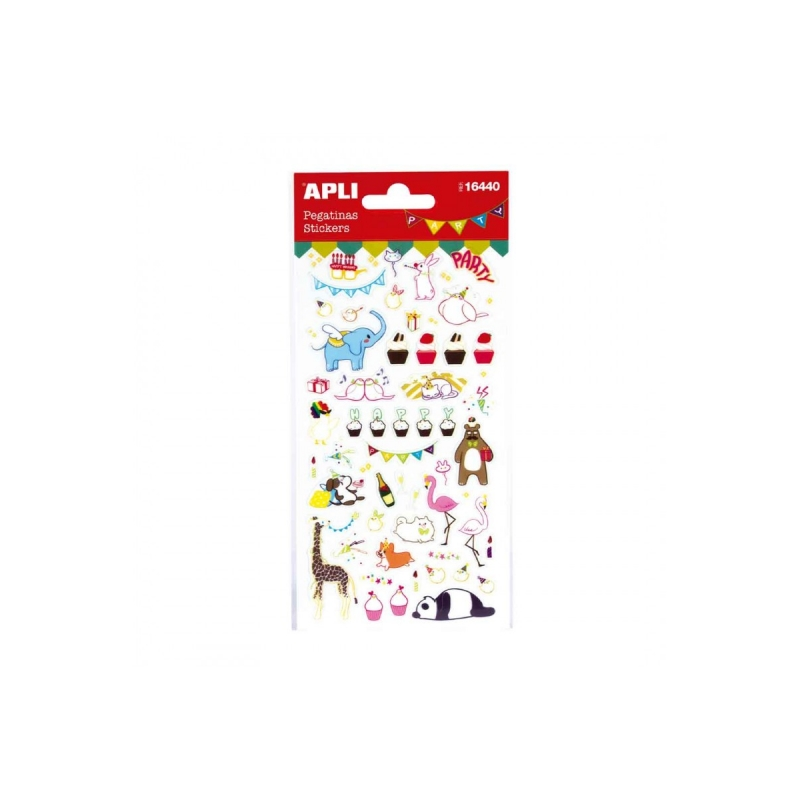 Apli Sachet de Stickers Fête - Animaux et Guirlandes Lumineux - Adhésif Permanent - Idéal pour Scrapbooking et Décoration