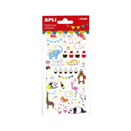 Apli Sachet de Stickers Fête - Animaux et Guirlandes Lumineux - Adhésif Permanent - Idéal pour Scrapbooking et Décoration
