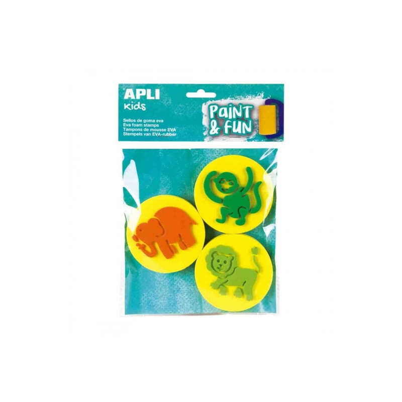 Apli Animal Tampons en caoutchouc EVA – Éléphant, lion et singe – Développe les compétences manuelles et la créativité –