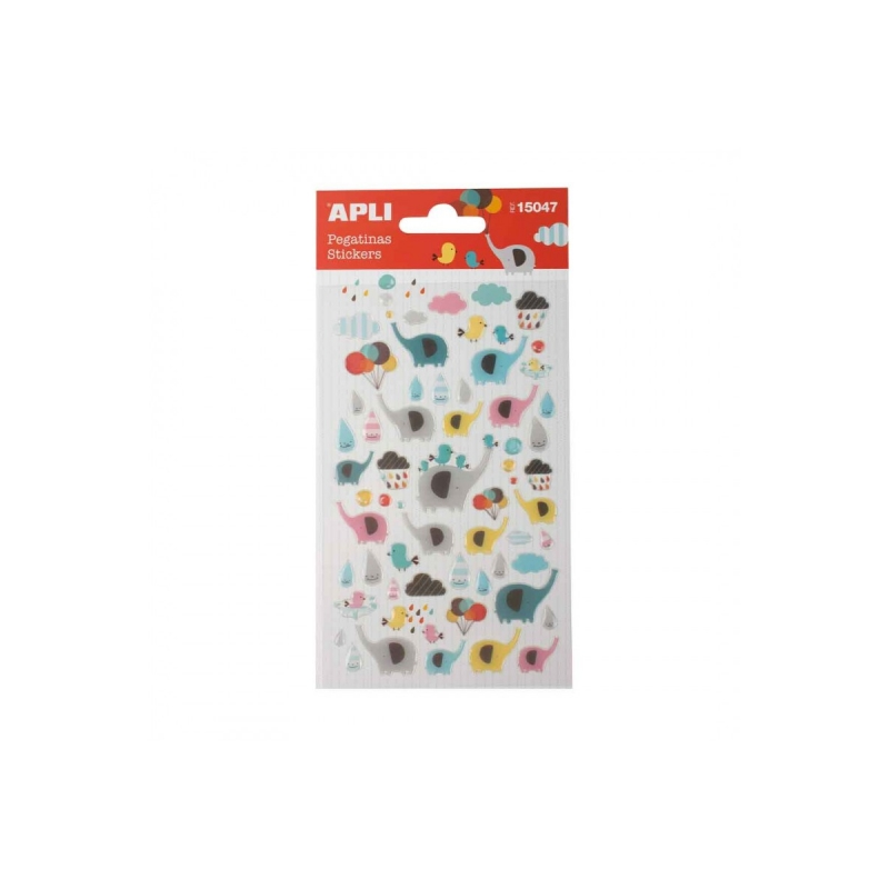 Apli Sachet de Stickers Éléphants - Finition Epoxy - Adhésif Permanent - Idéal pour le Scrapbooking et la Décoration - Favorise