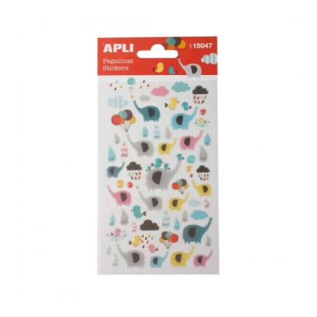 Apli Sachet de Stickers Éléphants - Finition Epoxy - Adhésif Permanent - Idéal pour le Scrapbooking et la Décoration - Favorise