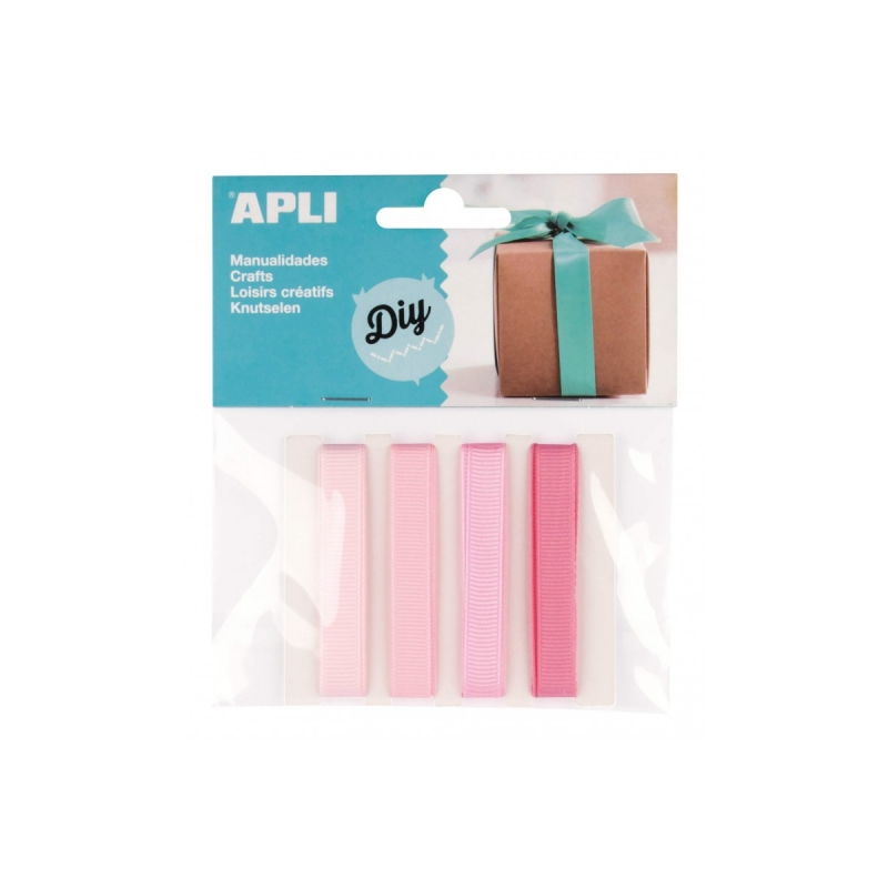 Apli Pack de 4 Rubans en Tissu - Idéal pour Travaux Manuels - Scrapbooking - Emballage Cadeau - Décorations et Accessoires