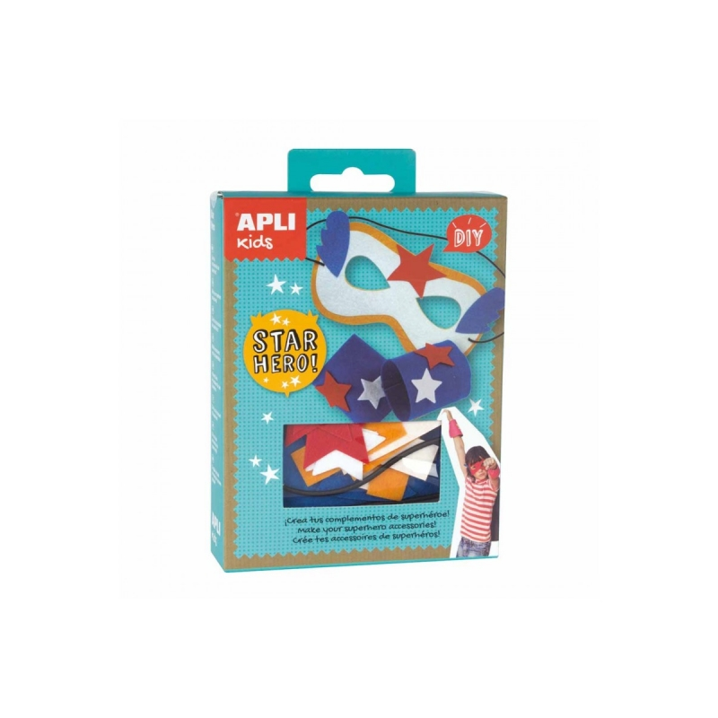 Apli Mini Craft Kit - Masque et manchettes de super-héros - Comprend 15 pièces et une corde élastique - Réduit le stress