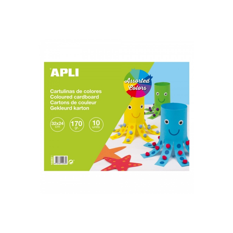 Bloc cartonné Apli 170gr - 10 feuilles - Sans acide - Idéal pour l'artisanat et l'école - Couleurs assorties