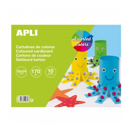 Bloc cartonné Apli 170gr - 10 feuilles - Sans acide - Idéal pour l'artisanat et l'école - Couleurs assorties