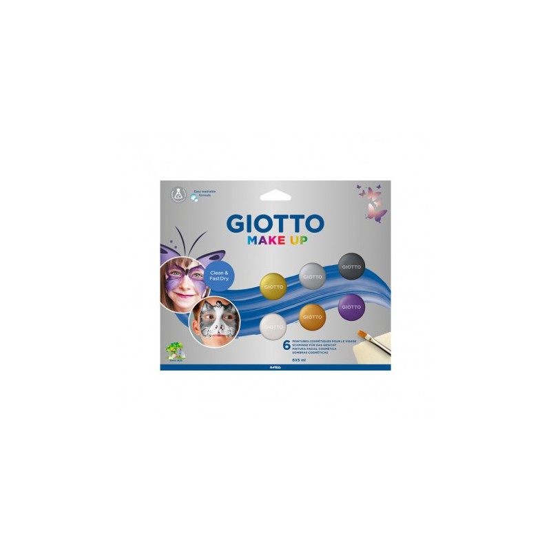 Giotto Make Up Metallic Pack de 6 maquillages pour le visage - Se lave à l'eau - Testé dermatologiquement - Couleurs