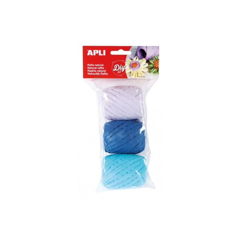 Apli Pack de 3 Boules de Raphia Marin Naturel - Idéal pour Travaux Manuels et Décorations - Couleurs Assorties