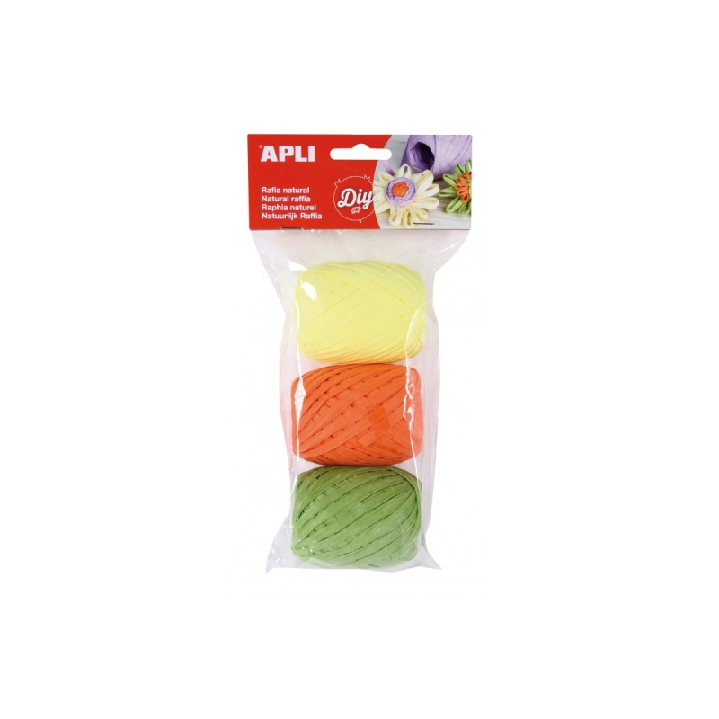Apli Pack de 3 Boules de Raphia Naturel Fluoré - Idéal pour l'Artisanat et la Décoration - Polyvalent pour Bouquets, Bougies