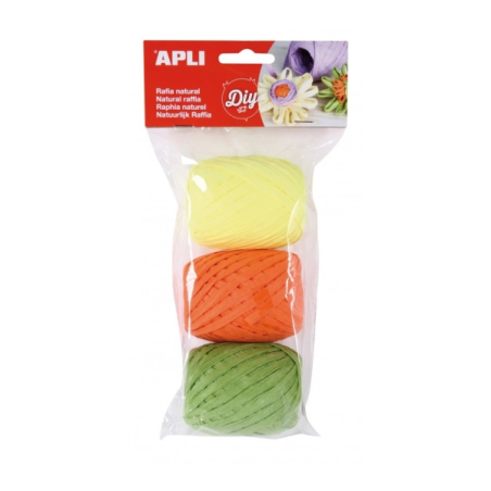 Apli Pack de 3 Boules de Raphia Naturel Fluoré - Idéal pour l'Artisanat et la Décoration - Polyvalent pour Bouquets, Bougies